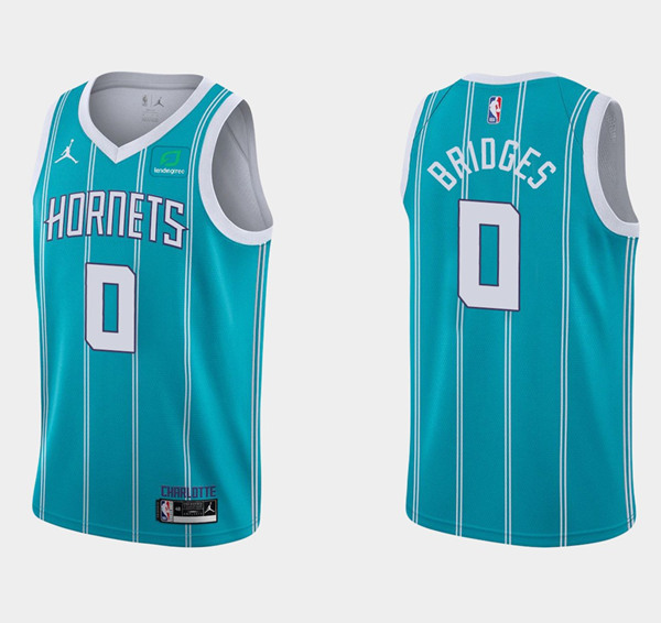 Men's Charlotte Hornets #0 Miles Bridges Aqua Stitched Basketball Jersey